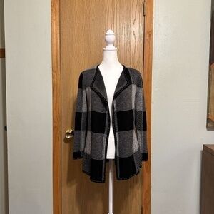 Charter Club NWOT Size PP Black & Gray w/Geometric Print Open-Front Cardigan